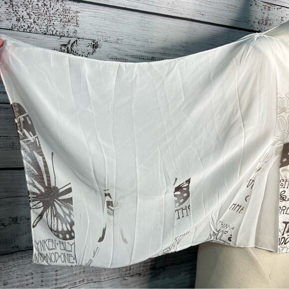 Y2K Forever 21 Cold Shoulder Open Sleeve Chiffon Crop Top Medium Artsy Collage - Picture 6 of 10